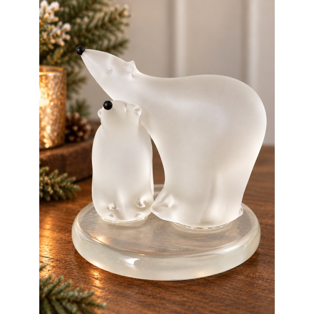 Vintage PartyLite P7215 Polar Bear & Cub Frosted Glass Votive Candle Holder